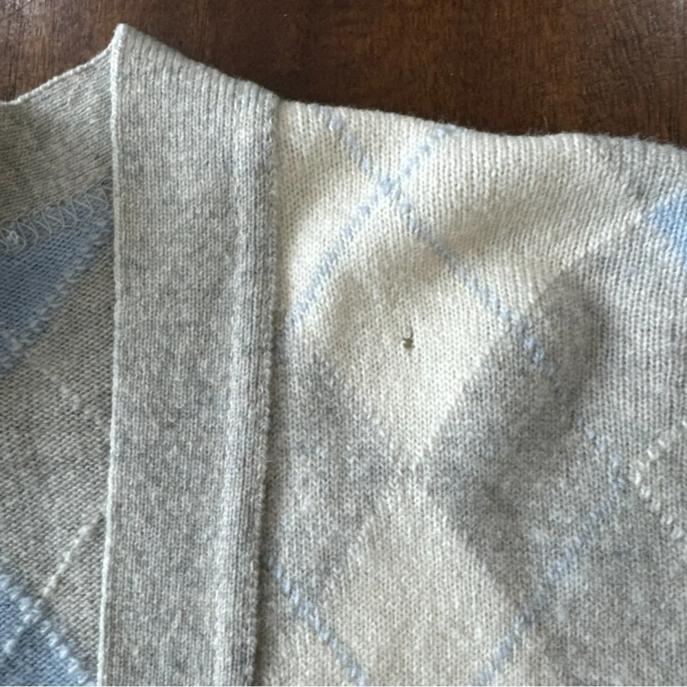 Jaeger 100% Lambswool Gray Blue Ivory Argyle Long Cardigan Sweater Vintage M